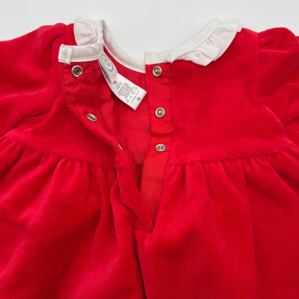NEW Little Me Baby Girls 3 Months‎ Dress and Tights Set Red Festive Roses Velour